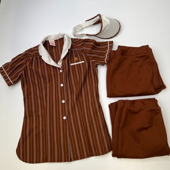 Vintage McDonalds Uniform Women 0 Set Pants Hat Shirt 1983 Costume Crest Core Fa - Picture 1 of 16
